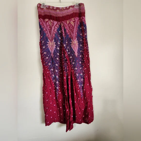 Bohemian Red and Purple Wide Leg Pants - Picture 1 of 7